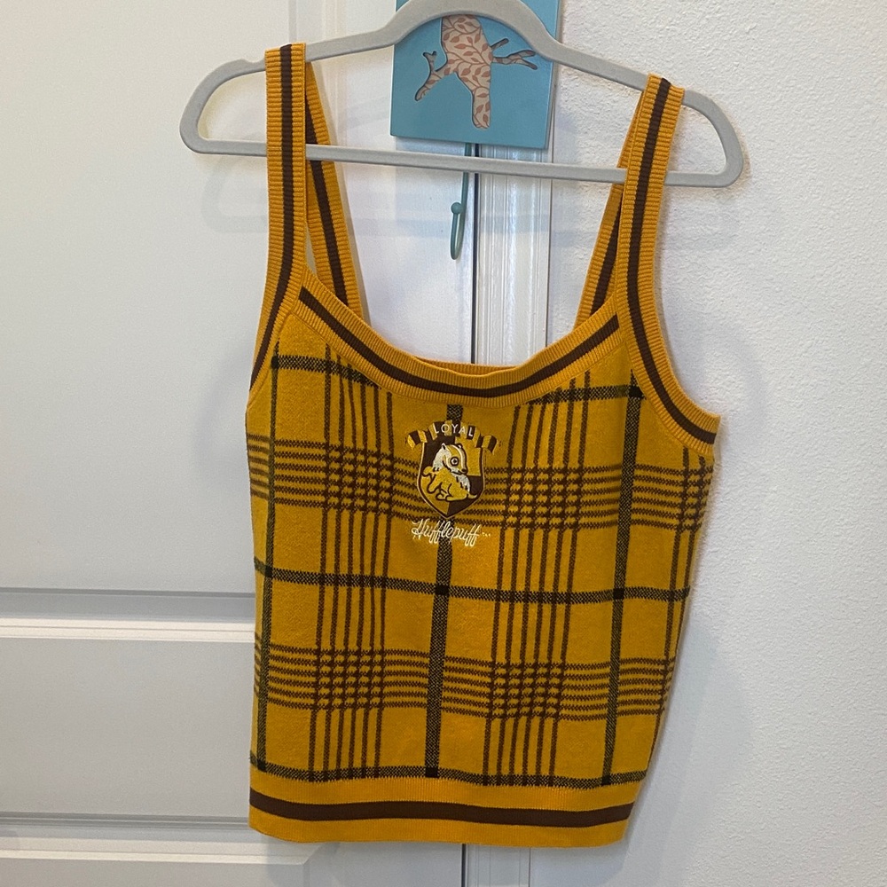 Wizard World. Harry Potter. Yellow Plaid Sweater Top. Loyal Hufflepuff